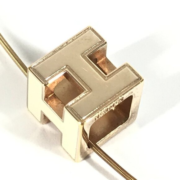 HERMES Accessories Cardue Ash H-cube H logo Necklace Metal White/Gold - Picture 5 of 9